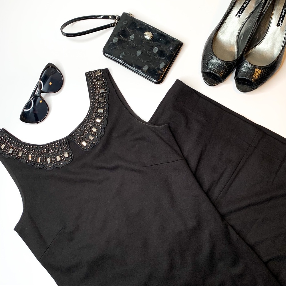 NWOT Philosophy Black Sleeveless Fitted Sheath Dress Peter Pan Jeweled Collar